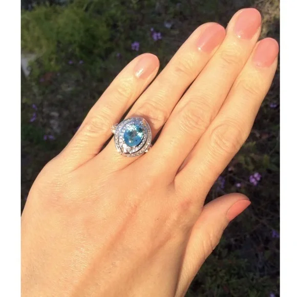 3.8ct Natural Earth Mined Blue Unheated Zircon Tanzania Cocktail Ring 5 NEW